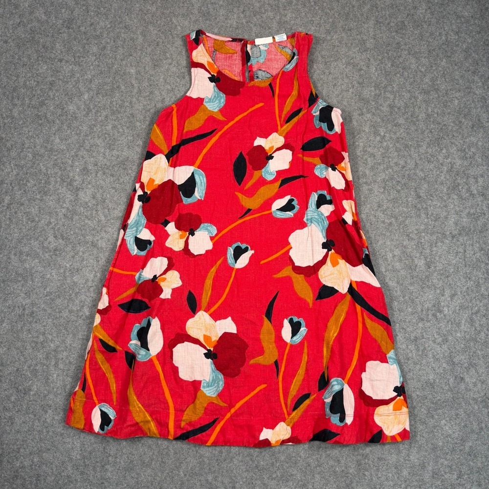 Sigrid Olsen Red Floral Linen Sleeveless Mini Shift Dress Women's Size XS